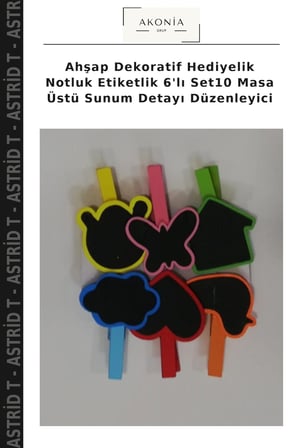 Ahşap Dekoratif Hediyelik Notluk Etiketlik 6'lı Set10 Masa Üstü Sunum Detayı Düzenleyici