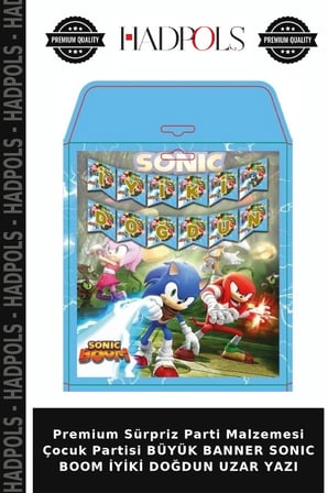 Premium Sürpriz Parti Malzemesi Çocuk Partisi BÜYÜK BANNER SONIC BOOM İYİKİ DOĞDUN UZAR YAZI