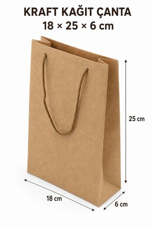Premium 180 Gr Kraft Kağıt Çanta – Burgu İp Saplı Şık Hediye ve Alışveriş Çantası 50 ADET 18 X 25 X 6