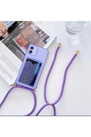Iphone 11 Şeffaf Kartlıklı Boyun Askılı Ipli Kılıf