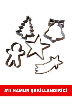 Yılbaşı Temalı Hamur Kalıbı Seti – 5'li Plastik Kurabiye Kalıbı |