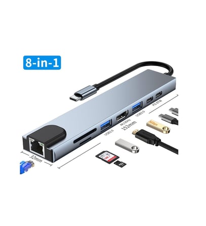 8 in 1 8 Port Type-C Hub / 1 HDMI+2 USB 3.0+2 Type-C+TF+SD+Rj45 Çevirici HDX7841 (8in1)