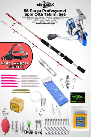 58 Parça Spin, Tekne, Kıyı Olta Takımı Seti - 180cm Krm 100-200G - 50'lik Makine