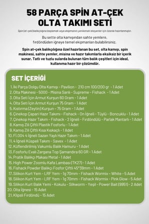 58 Parça Spin, Tekne, Kıyı Olta Takımı Seti - 210cm Yşl 100-200G - 50'lik Makine