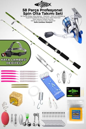 58 Parça Spin, Tekne, Kıyı Olta Takımı Seti - 240cm Yşl 100-250G - 60'lık Makine