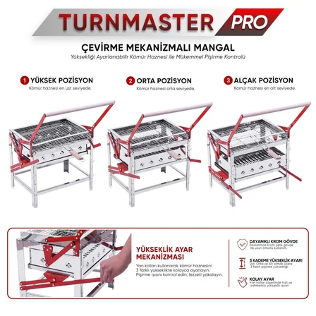 Çevirme Mekanizmalı Krom Mangal Yükseklik Ayarlı Argeus Turnmaster Pro