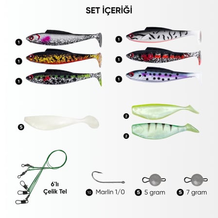 Silikon Spin At-Çek Yem Seti - 42 Parça - Kurşunlu - Yem Kutulu - Fishack (2007)