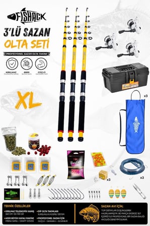 Full Set Profesyonel 3'lü Sazan Olta Seti - XL - Kırılmaz Kamış - 3.60M/50GR