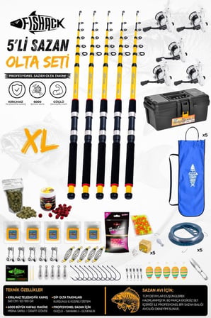 Full Set Profesyonel 5'li Sazan Olta Seti - XL - Kırılmaz Kamış - 3.60M/50-GR