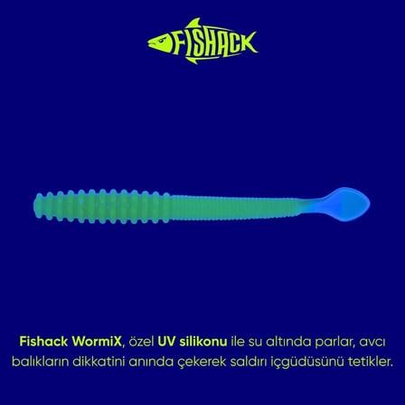 Silikon Kurt Yem - 2,2g 87mm - Fishack Wormix - 10 Adet - UV - Fluo Green