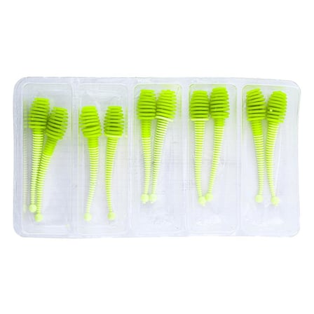 Silikon Kurt Yem - 2,1g 70mm - Fishack Wormix - 10 Adet - UV - Yeşil/Beyaz