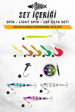 51 Parça Profesyonel Spin Olta Seti - 210cm Kamış 5-35GR / 1000'lik 10BB