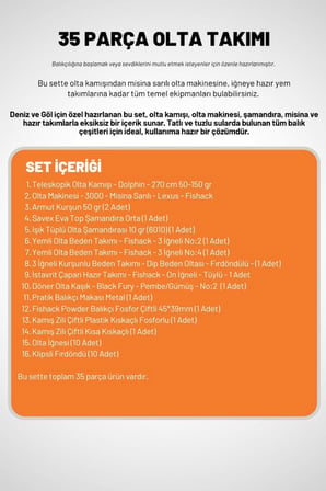 35 Parça Tam Takım Olta Seti - 270cm Kamış 50-150GR / 30'luk Makine (Turuncu)