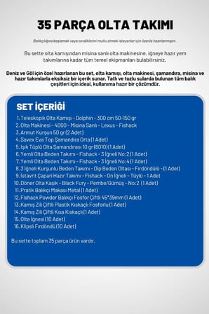 35 Parça Tam Takım Olta Seti - 300cm Kamış 50-150GR / 40'lık Makine (Beyaz)
