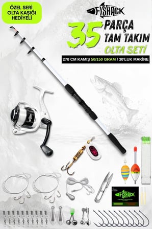35 Parça Tam Takım Olta Seti - 270cm Kamış 50-150GR / 30'luk Makine (Beyaz)