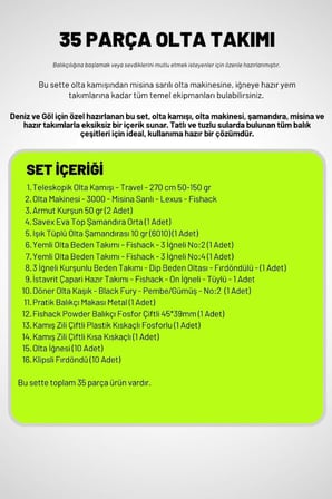 35 Parça Tam Takım Olta Seti - 270cm Kamış 50-150GR / 30'luk Makine (Beyaz)
