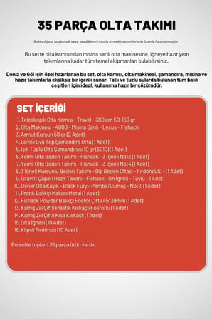 35 Parça Tam Takım Olta Seti - 300cm Kamış 50-150GR / 40'luk Makine (Bordo)