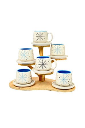 6'LI KAR TANESİ Double Tabaklı Kupa, Yeni Yıl, El Yapımı Seramik Kupa, Seramik Kupa, Mug