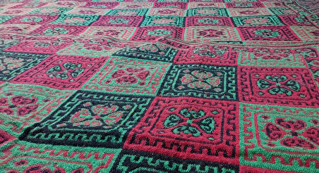 Çift Taraflı 3 Mekik Karo Desen Pamuklu Makine Dokuma Kilim