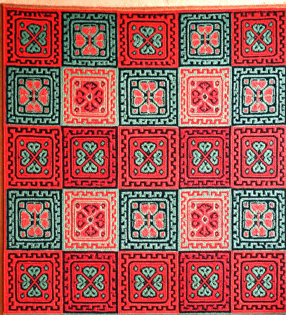 Çift Taraflı 3 Mekik Karo Desen Pamuklu Makine Dokuma Kilim