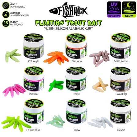 Yüzen Silikon Kurt - Glow Alabalık Yemi - 37mm - Peynir Kokulu Küf Yeşili