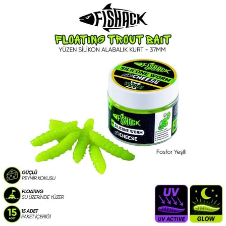Yüzen Silikon Kurt - Glow Alabalık Yemi - 37mm - Peynir Kokulu Sütlü Kahve