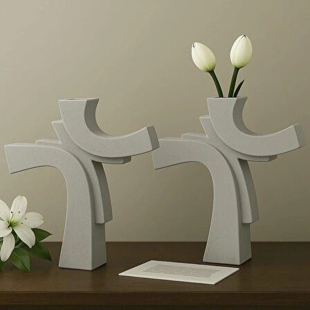 Asimetrik Form Beton Vazo – Minimal & Sanatsal Dekor 2 Li