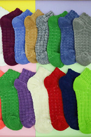 Kadın Kabartma Kışlık Ters Havlu (3 Çift) Karma Renk Çorap Seti