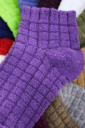 Kadın Kabartma Kışlık Ters Havlu (3 Çift) Karma Renk Çorap Seti