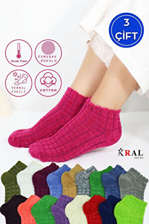 Kadın Kabartma Kışlık Ters Havlu (3 Çift) Karma Renk Çorap Seti
