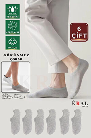 Kadın - Erkek Düz Desen (6 ÇİFT) Pamuklu Beden Mevsimlik Terletmez Görünmez Çorap