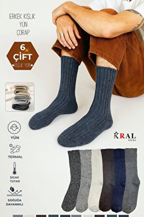 Erkek Kışlık (6 ÇİFT) Lambswool Yün Çorap Termal Etkili EBRULİ