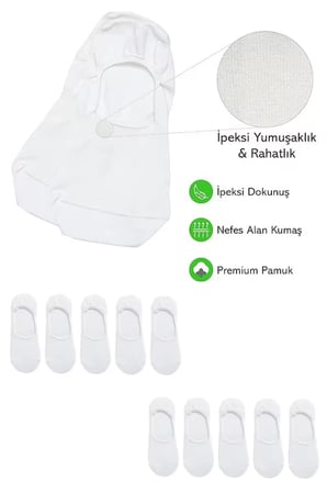 Kadın - Erkek Düz Desen (10'LU PAKET - 10 ÇİFT) Pamuklu Terletmez Babet Çorap