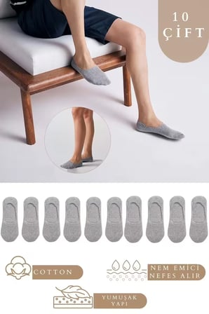 Kadın - Erkek Düz Desen (10'LU PAKET - 10 ÇİFT) Pamuklu Terletmez Babet Çorap