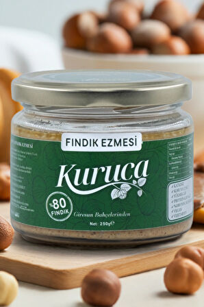 Kuruca %80 Fındık Ezmesi 250 g (Katkısız, Sadece Pancar Şekeri ve Fındık, Vegan ve Vejetaryen)