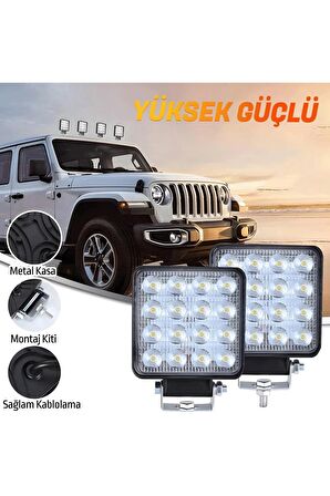 OFF ROAD Beyaz Led Sis Farı Kare Çalışma Lambası 12/24V 48W