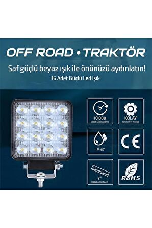 OFF ROAD Beyaz Led Sis Farı Kare Çalışma Lambası 12/24V 48W