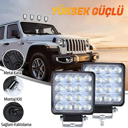 10 Adet OFF ROAD Beyaz Led Sis Farı Kare Çalışma Lambası 12/24V