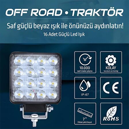 10 Adet OFF ROAD Beyaz Led Sis Farı Kare Çalışma Lambası 12/24V