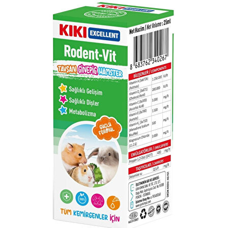 Kiki Excellent Rodent-Vit Kemirgenler İçin 25 ml Güçlü Formül Sağlıklı Metabolizma Destekleyici