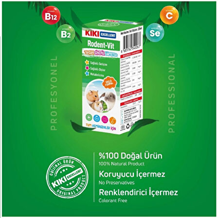 Kiki Excellent Rodent-Vit Kemirgenler İçin 25 ml Güçlü Formül Sağlıklı Metabolizma Destekleyici