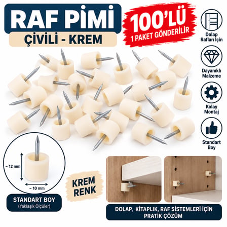 Raf Pimi Çivili Krem 100'Lü ( 1 Paket Gönderilir) Standart Boy