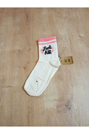 LOVEAİR DESENLİ PAMUKLU YUMUŞAK ÇORAP ARAKONÇ KADIN KREM PEMBE SOKET ÇORABI 36-40