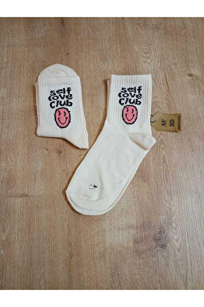 LOVECLUB DESENLİ PAMUKLU YUMUŞAK ÇORAP ARAKONÇ KADIN KREM PEMBE SOKET ÇORABI 36-40