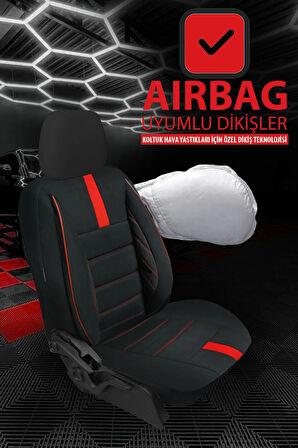 Dodge Viper  Uyumlu 5 KOLTUK TAM SET TAY TÜYÜ OTO KOLTUK KILIFI KIRMIZI DETAYLI
