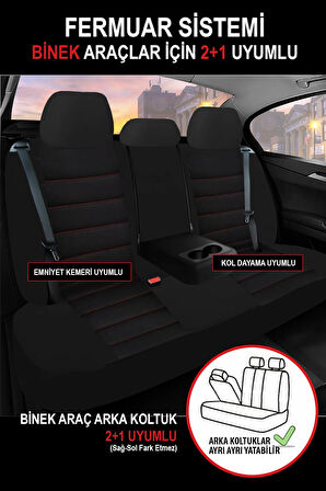 Rover 213  Uyumlu 5 KOLTUK TAM SET TAY TÜYÜ OTO KOLTUK KILIFI KIRMIZI DETAYLI