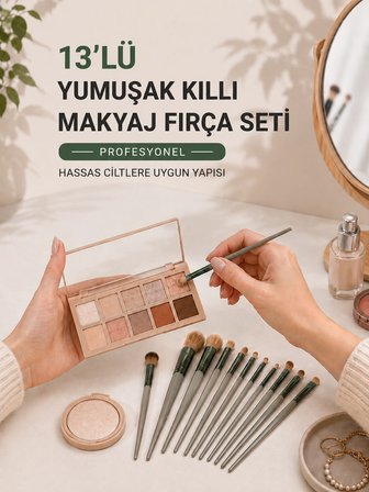 13’lü Yumuşak Kıllı Makyaj Fırça Seti Profesyonel  Hassas Ciltlere Uygun Yapısı