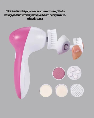 5 Başlıklı Yüz Masaj Aleti – Cilt Temizleme, Peeling, Siyah Nokta Ve Gözenek Bakımı
