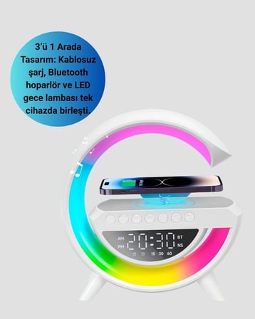 13 Renk Seçenekli Kablosuz Şarj Cihazlı Led Lamba