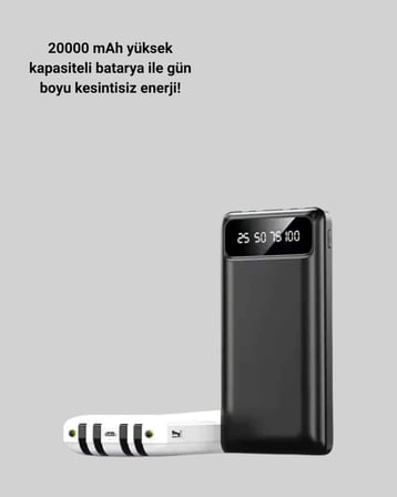 Kamp Ve Seyahat İçin 20.000mah Led Işıklı Hızlı Şarj Powerbank